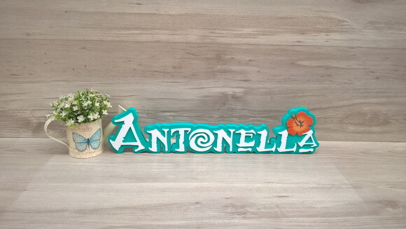 Nome em MDF - Peça de mesa Tema MOANA - Antonella 12 cm