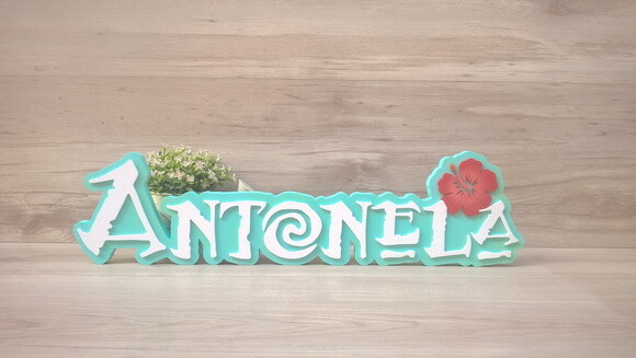 Nome em MDF - Peça de mesa Tema MOANA - Antonela 15 cm