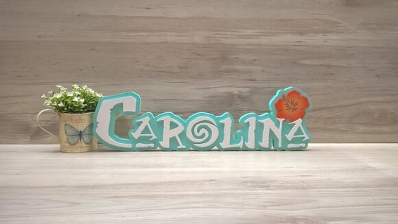 Nome em MDF - Peça de mesa Tema MOANA - Carolina 15 cm