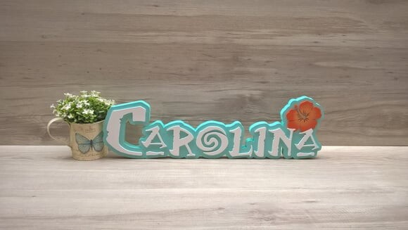 Nome em MDF - Peça de mesa Tema MOANA - Carolina 15 cm