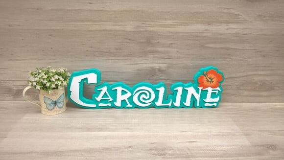 Nome em MDF - Peça de mesa Tema MOANA - Caroline 15 cm