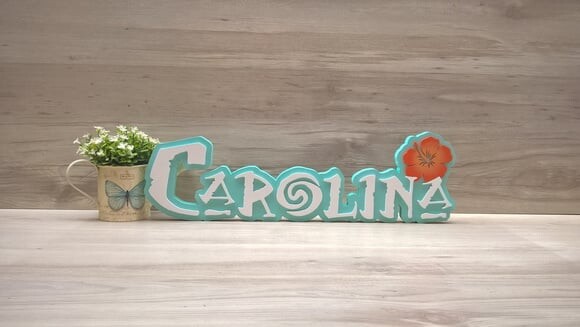Nome em MDF - Peça de mesa Tema MOANA - Carolina 15 cm