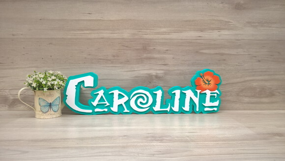 Nome em MDF - Peça de mesa Tema MOANA - Caroline 15 cm