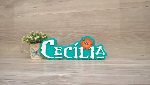 Nome em MDF - Peça de mesa Tema MOANA - Cecília 12 cm