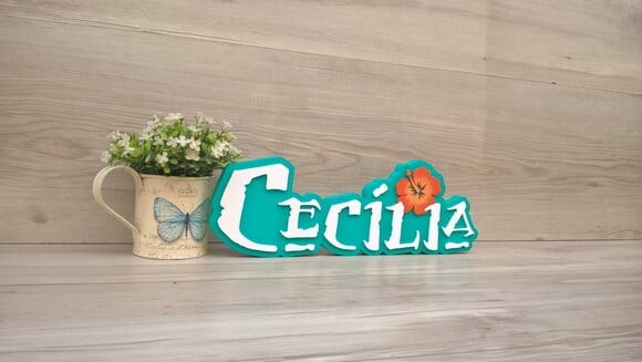 Nome em MDF - Peça de mesa Tema MOANA - Cecília 12 cm