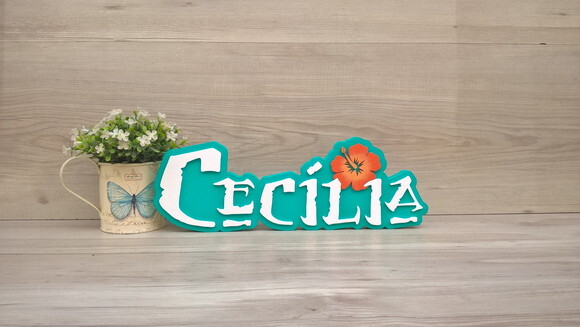 Nome em MDF - Peça de mesa Tema MOANA - Cecília 12 cm