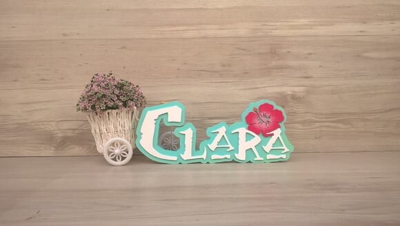 Nome em MDF - Peça de mesa Tema MOANA - Clara 12 cm