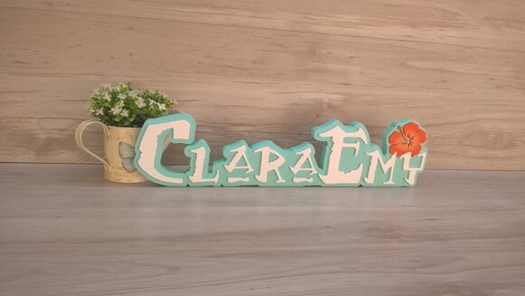 Nome em MDF - Peça de mesa Tema MOANA - Clara Emy 12 cm