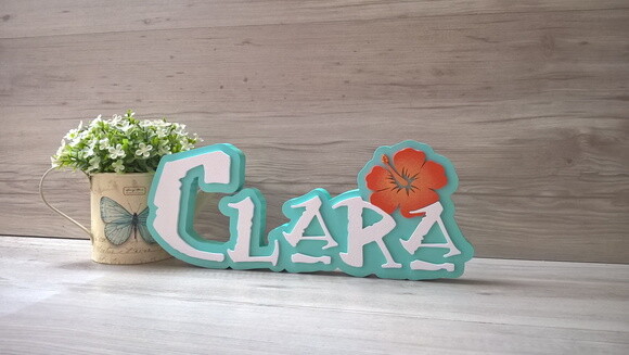 Nome em MDF - Peça de mesa Tema MOANA - Clara 12 cm