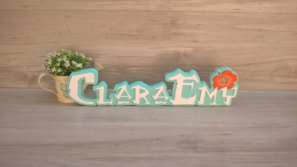 Nome em MDF - Peça de mesa Tema MOANA - Clara Emy 12 cm