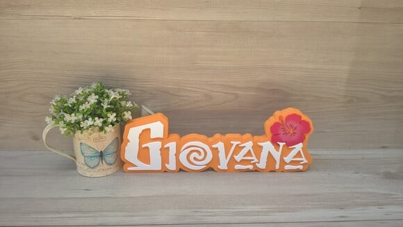 Nome em MDF - Peça de mesa Tema MOANA - Giovana 12 cm