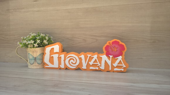 Nome em MDF - Peça de mesa Tema MOANA - Giovana 12 cm