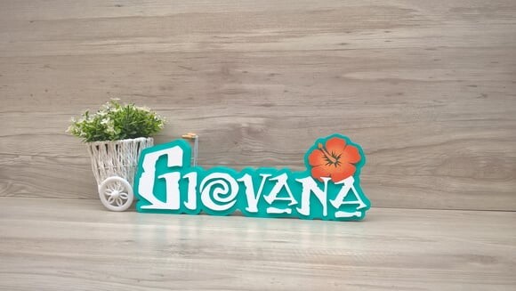 Nome em MDF - Peça de mesa Tema MOANA - Giovana 12 cm