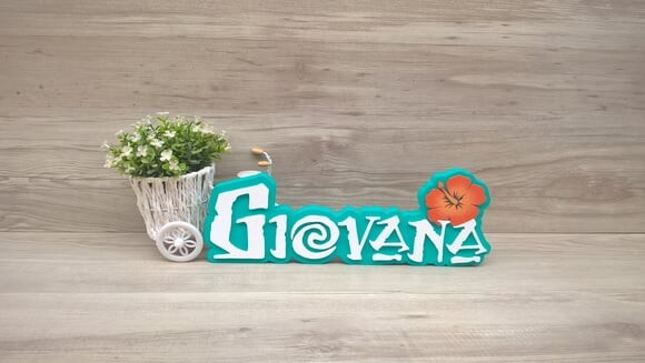 Nome em MDF - Peça de mesa Tema MOANA - Giovana 12 cm