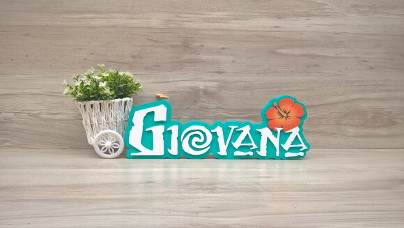 Nome em MDF - Peça de mesa Tema MOANA - Giovana 12 cm