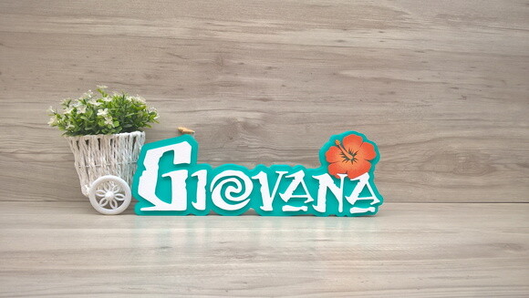 Nome em MDF - Peça de mesa Tema MOANA - Giovana 12 cm