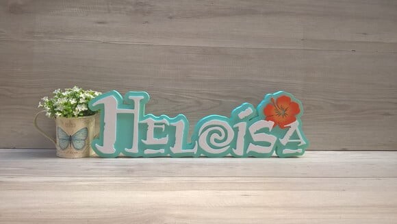 Nome em MDF - Peça de mesa Tema MOANA - Heloísa 15 cm