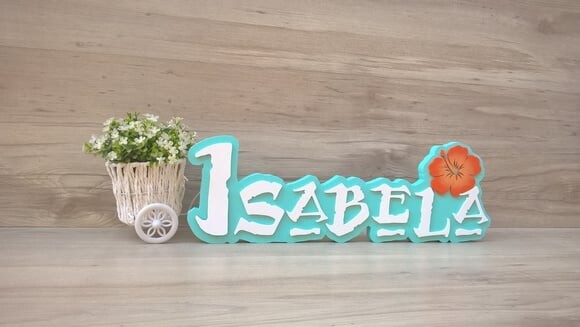 Nome em MDF - Peça de mesa Tema MOANA - Isabela 12 cm