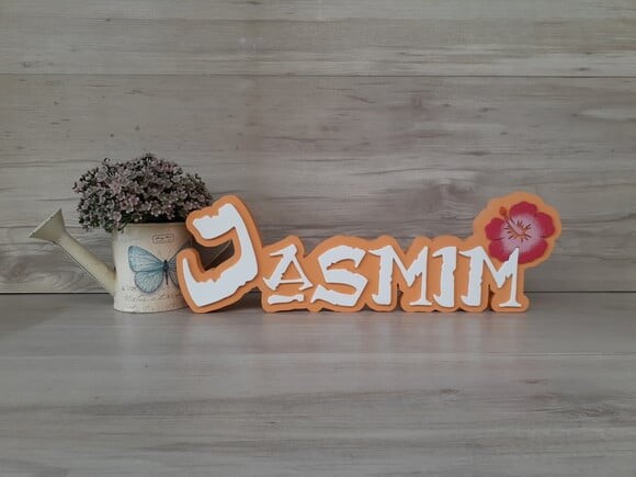 Nome em MDF - Peça de mesa Tema MOANA - Jasmim - 12 cm