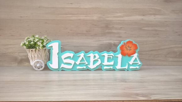 Nome em MDF - Peça de mesa Tema MOANA - Isabela 12 cm
