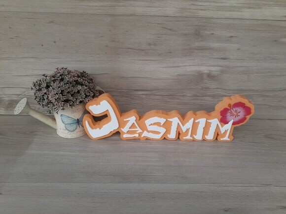 Nome em MDF - Peça de mesa Tema MOANA - Jasmim - 12 cm