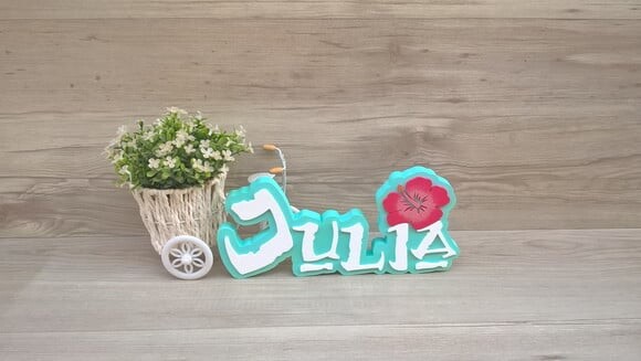 Nome em MDF - Peça de mesa Tema MOANA - Julia 12 cm
