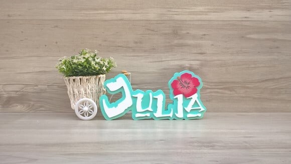 Nome em MDF - Peça de mesa Tema MOANA - Julia 12 cm