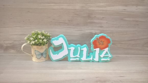 Nome em MDF - Peça de mesa Tema MOANA - Julia 15 cm