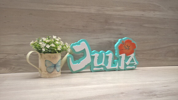 Nome em MDF - Peça de mesa Tema MOANA - Julia 15 cm