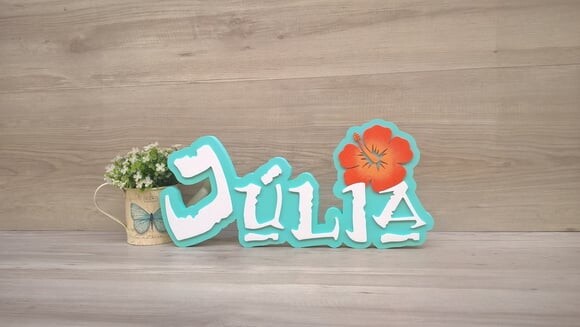 Nome em MDF - Peça de mesa Tema MOANA - Júlia 18 cm