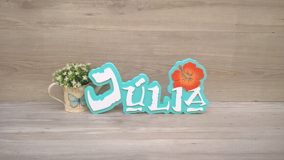 Nome em MDF - Peça de mesa Tema MOANA - Júlia 18 cm