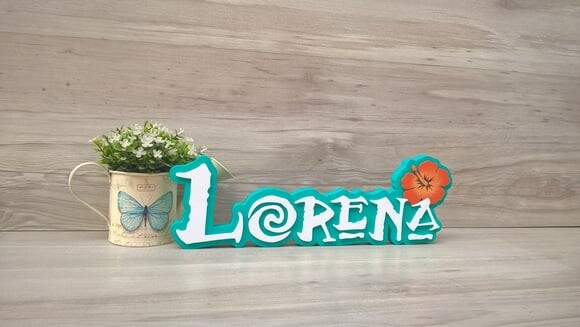 Nome em MDF - Peça de mesa Tema MOANA - Lorena 12 cm