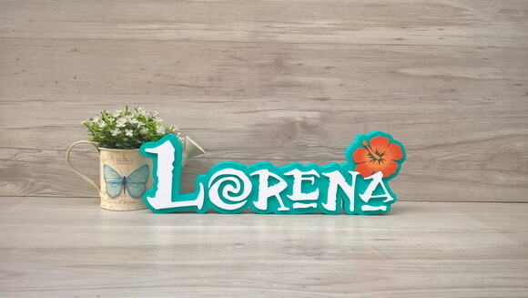 Nome em MDF - Peça de mesa Tema MOANA - Lorena 12 cm