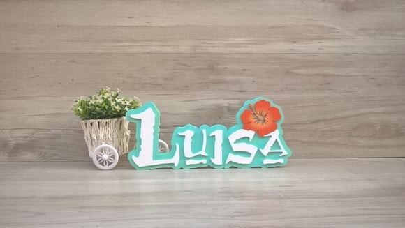 Nome em MDF - Peça de mesa Tema MOANA - Luisa 15 cm