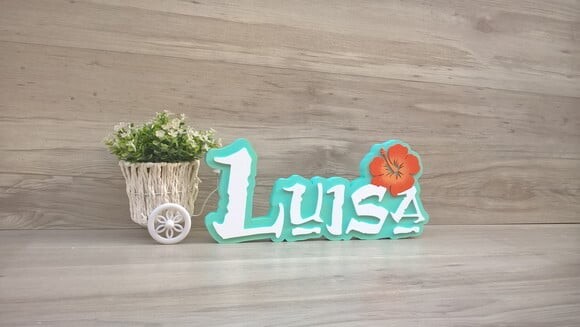 Nome em MDF - Peça de mesa Tema MOANA - Luisa 15 cm