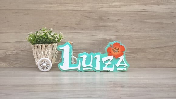 Nome em MDF - Peça de mesa Tema MOANA - Luiza 12 cm