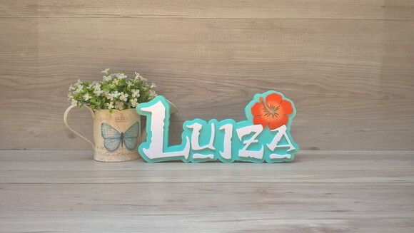Nome em MDF - Peça de mesa Tema MOANA - Luiza 12 cm