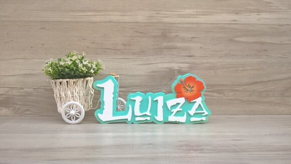 Nome em MDF - Peça de mesa Tema MOANA - Luiza 12 cm