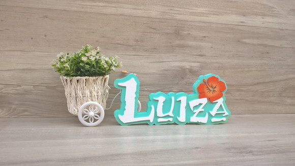 Nome em MDF - Peça de mesa Tema MOANA - Luiza 12 cm