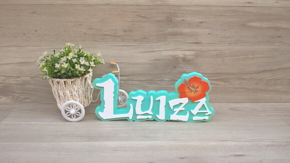 Nome em MDF - Peça de mesa Tema MOANA - Luiza 12 cm