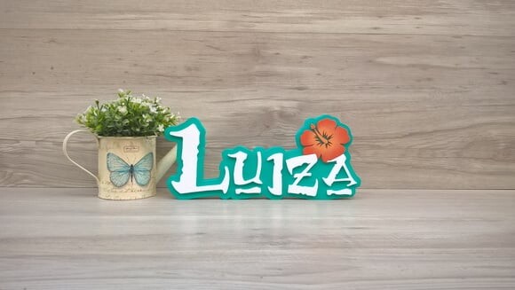 Nome em MDF - Peça de mesa Tema MOANA - Luiza 12 cm