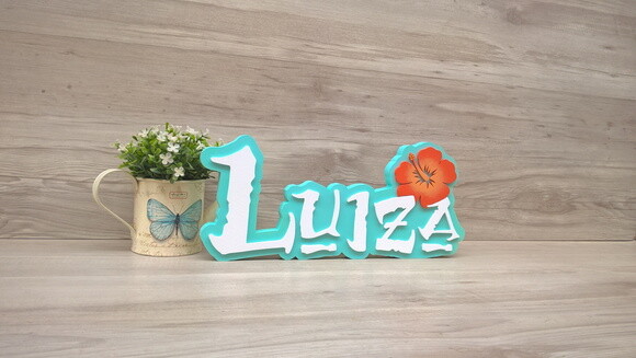 Nome em MDF - Peça de mesa Tema MOANA - Luiza 15 cm