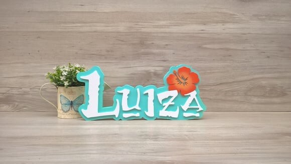 Nome em MDF - Peça de mesa Tema MOANA - Luiza 15 cm