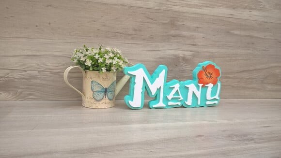 Nome em MDF - Peça de mesa Tema MOANA - Manu 12 cm