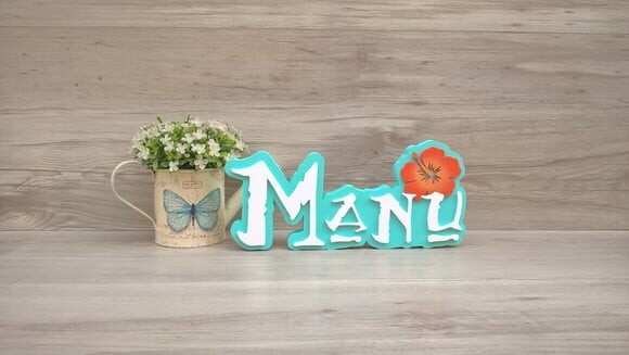 Nome em MDF - Peça de mesa Tema MOANA - Manu 12 cm