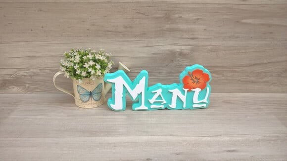 Nome em MDF - Peça de mesa Tema MOANA - Manu 12 cm