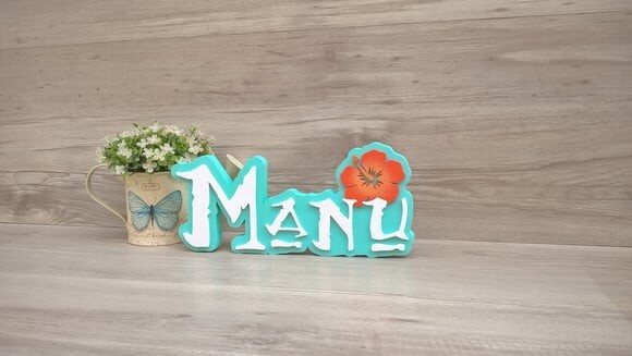Nome em MDF - Peça de mesa Tema MOANA - Manu 12 cm