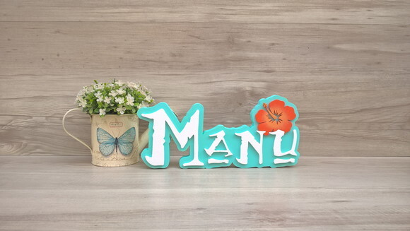 Nome em MDF - Peça de mesa Tema MOANA - Manu 12 cm