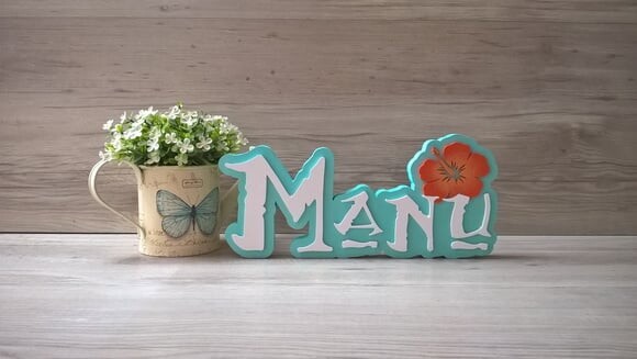Nome em MDF - Peça de mesa Tema MOANA - Manu 12 cm