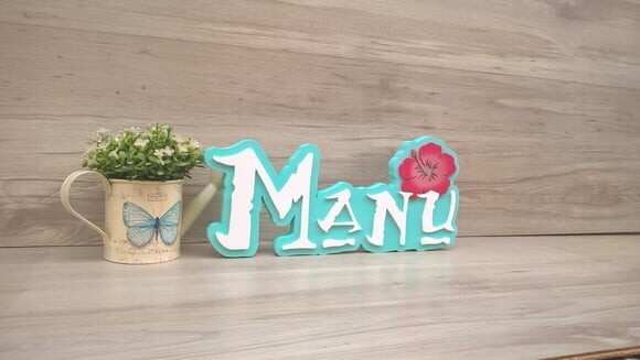 Nome em MDF - Peça de mesa Tema MOANA - Manu 15 cm